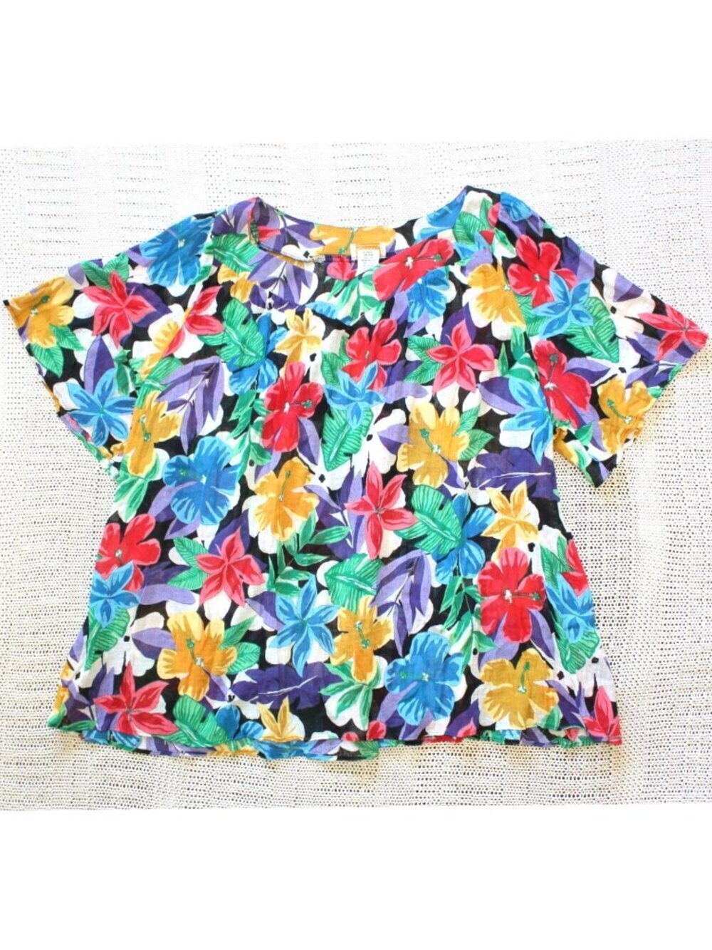 VTG Roaman's Tropical Floral Blouse size 4X hibiscus flowers 100% cotton Cruise